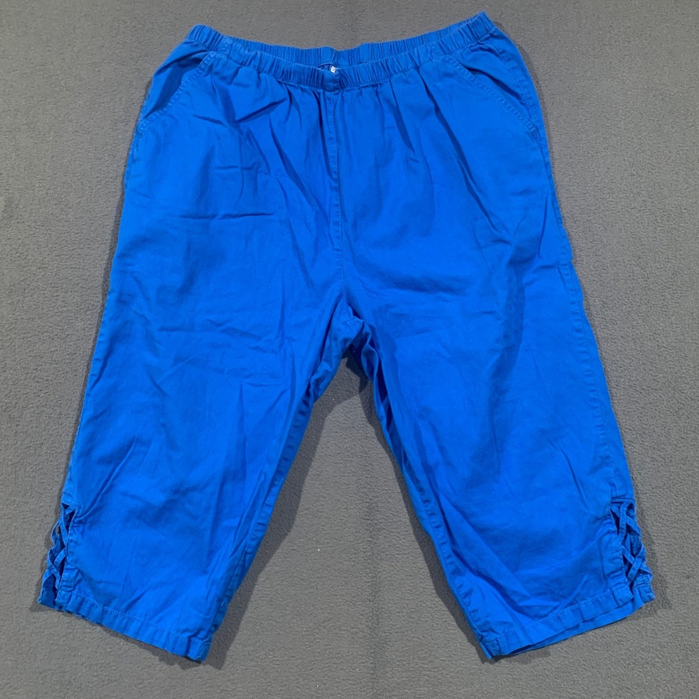 Anthony Richards Womens 18W Royal Blue‎ Cotton Capri Pants Elastic Waist Lattice